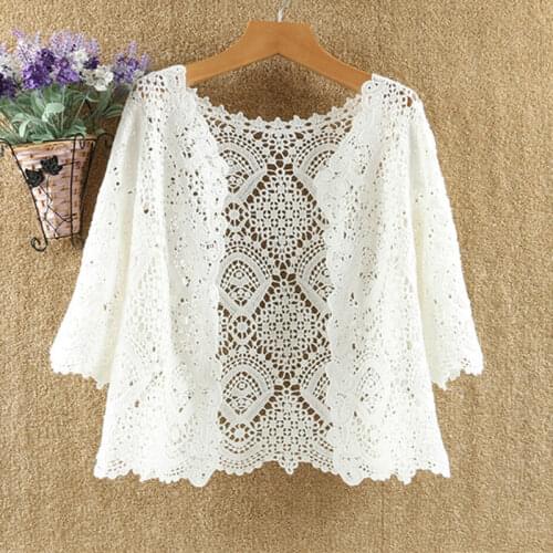 Sexy Cutout Knitted Cardigan Sweater Women Five-point Sleeves Thin Sunscreen Air Conditioning Short Sweater Female Spring Summer