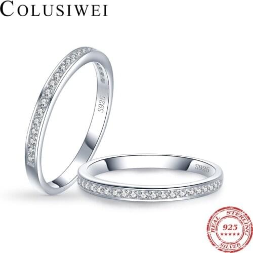 Colusiwei Genuine 925 Sterling Silver Shining Clear CZ Stackable Rings for Women Wedding Band Engagement Statement Jewelry Anel