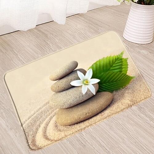 Beach Zen Stone Bath Mat Absorption Flower Leaves Plant Shower Kitchen Toilet Carpet Doormat Entrance Bathroom Rug Non-Slip Mats