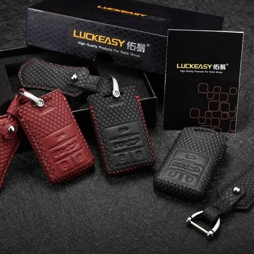 Luckeasy Leather Key Cover For Cadillac XTS ATSL SLS CTS XTS SRX 2013 2014 4 button Remote Control case G3