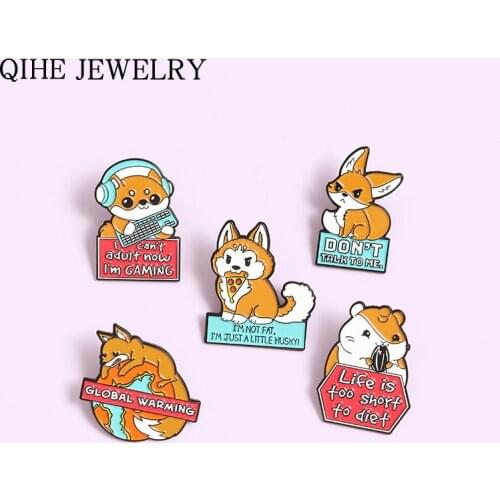 Cute Cartoon Animal Enamel Pin Dog Fox Mouse Brooches for Women Fashion Backpacks Lapel Pin Badge Jewelry Gift 2021 Wholesale