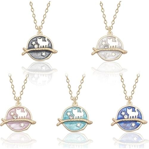 Creative Fashion Cute Kitten In The Trunk Line Stars Empty Multicolor Necklace Earth PendantNecklaces & Pendants Jewelry
