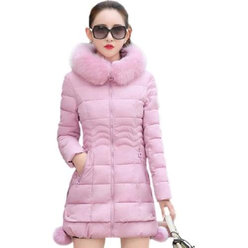Coat Women Cotton Jacket 21 New Autumn Winter Korean Fashion Pink Red Gray 5 Colors Parka Plus Size Loose Long Feminina CX1434