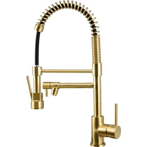 Copper Kitchen Faucets Brass Hot & Cold Sink Mixer Tap Single Handle Dual Function Spring Pull-Down Style Rotating Black/Nickel