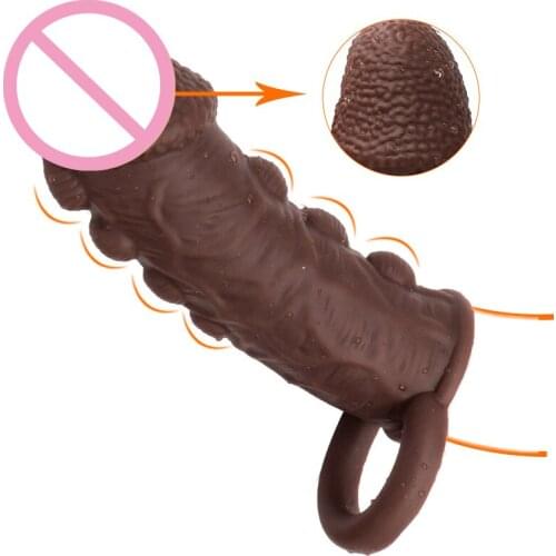 Reusable Enlargement Penis Sleeve with Scrotum Bondage Ring Penis Pump Enlarger Dildo Erectile Extension Sex Product Toy for Men