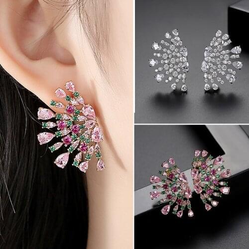 Fashion AAA Cubic Zircon Sector Stud Earrings For Women Girls Dubai Wedding Party Charm Jewelry Exquisite Delicate Gift Earrings