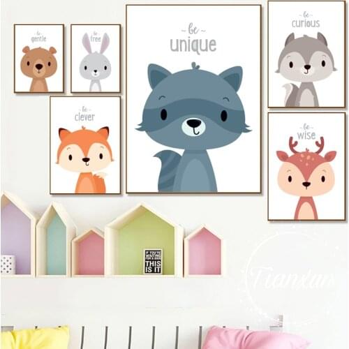 Cartoon Fox Koala Deer Rabbit Squirrel Nordic Posters And Prints Wall Art Print Canvas Painting Nursery Wall Pictures Kids Room