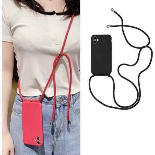 Soft silicon Back Case with Straps lanyard Cover For iPhone 11 12 Pro Max Mini 7 8 Plus XS XR Max