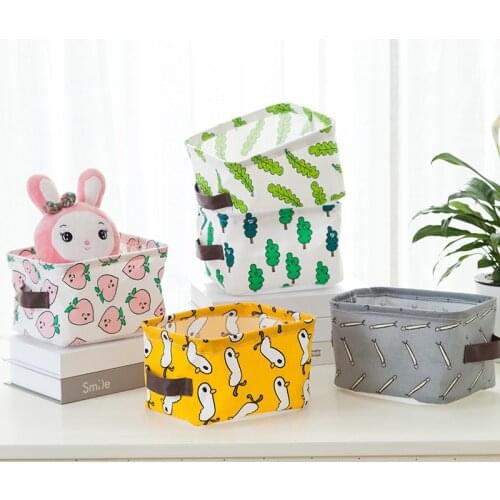 Desktop Storage Basket Cute Printing Waterproof Organizer Cotton Linen Sundries Storage Box Cabinet Underwear Storage Bag