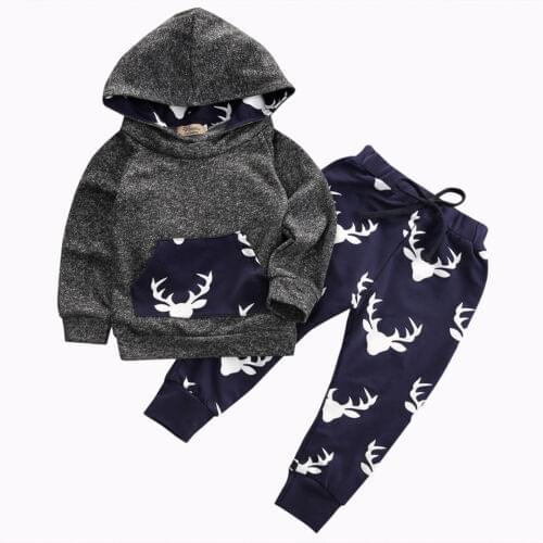 Focusnorm Hot Casual New Baby Boy Girl Deer Hoodie Sweatsuit Top Long Pants Leggings 2pcs Outfits Set Costume