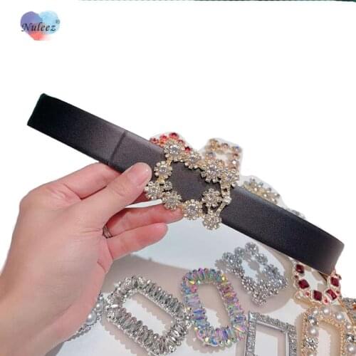 Nuleez Brand High End Belts Women Reversible Two Sides Luxury Artificial Imitation Diamonds Button Real Double Face Cow Skin New