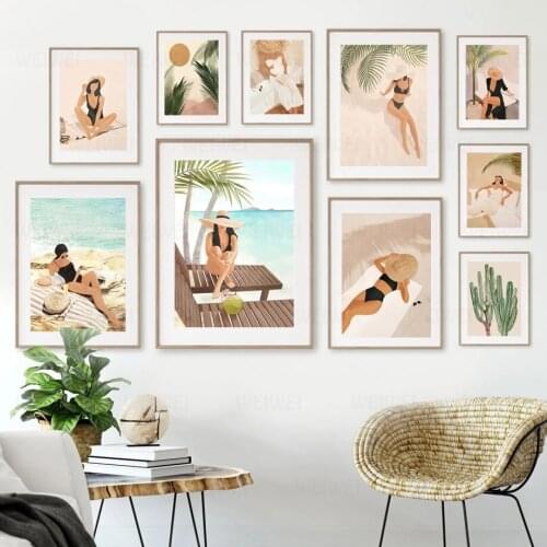 Beach Summer Canvas Painting Bikini Girl Wall Picture for Bedroom Home Decoration Plants Abstract Modern Posters and Prints