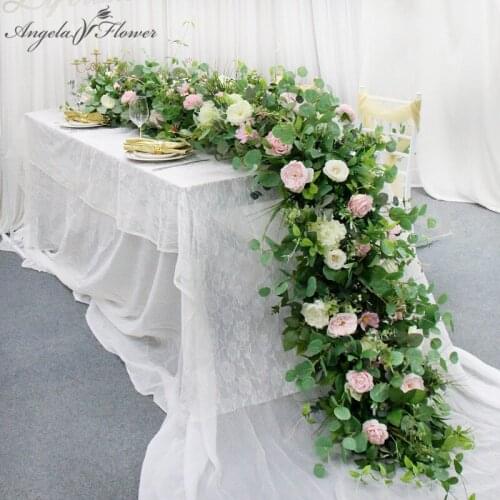 Rose Eucalyptus Leaf Table Runners Flower Wedding Arch Decor Artificial Flower Row Arrangement Event Party Backdrop Wall Layout