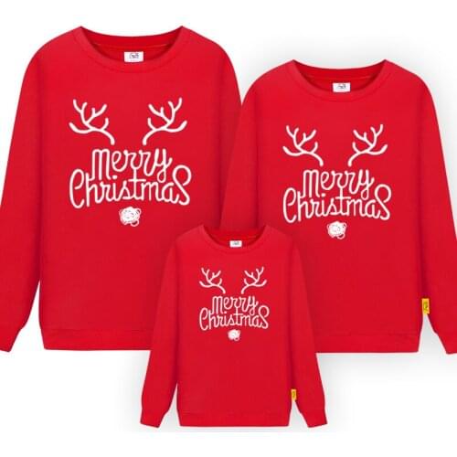 Family Shirts Christmas Mother Father Kids Sweatshirt Party Matching Clothes Family Loook Deer Tree Print Add Wool Soft Clothing