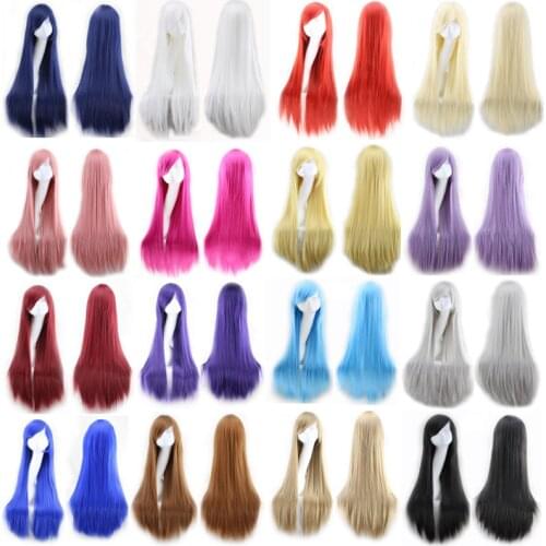 Similler Anime Long Straight Synthetic Wigs for Cosplay Women Heat Resistance Hair Black Blue Pink Green Yellow Red 100cm