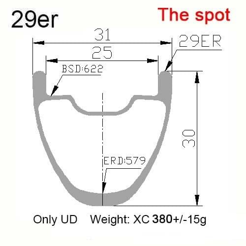 Symmetric Hookless 29er carbon rim UD mountain bike rims Width:31mm Depth:30mm Inner width:25mm