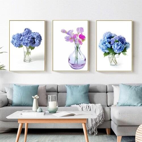 Blue Hydrangea Phalaenopsis Canvas Print Large Wall Art Posters and Prints Quote Poster Flower Wall Pictures for Living Room