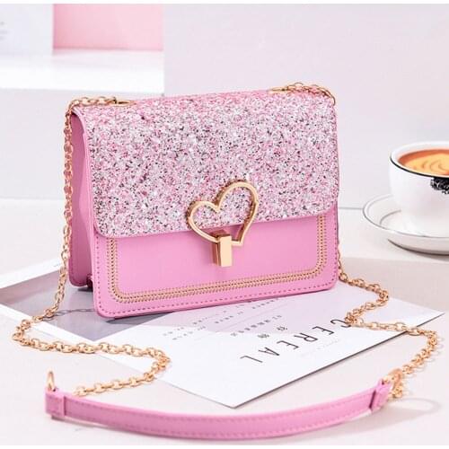 Bags For Women Shoulder Crossbody Bag Heart Shape Sequin Chain For Mobile Phone Keys Money Anti-wear Ladys Bag Bolsas Sac Femme