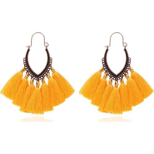Vintage Bohemian Red Yellow Long Tassel Earrings for Women Big Fringed Earrings Hanging Handmade Fringe Hanging Drop Earrings