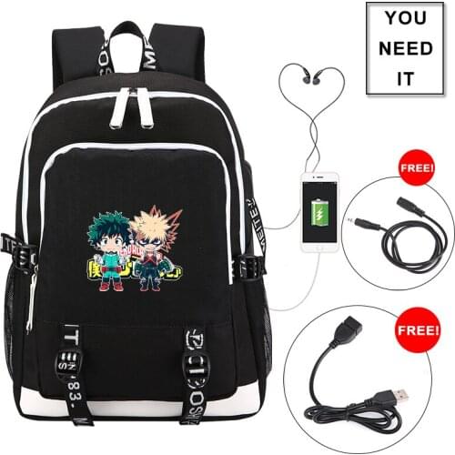 High Quality My Hero Academia School Bag Anime Travel Backpack USB Charging Laptop Backpack Bakugou Katsuki Cosplay Bags Rugzak