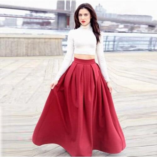 Modest Burgundy Pleated Satin Women Formal Party Skirt Custom Made High Quality Long Skirts for Evening Prom Lady Any Size Free