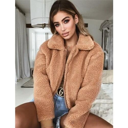 2019 Winer Women Thick Warm Bear Pocket Fleece Jacket Coat Zip Up Outwear Overcoat Winter Soft Fur Jacket Female Plush Coat