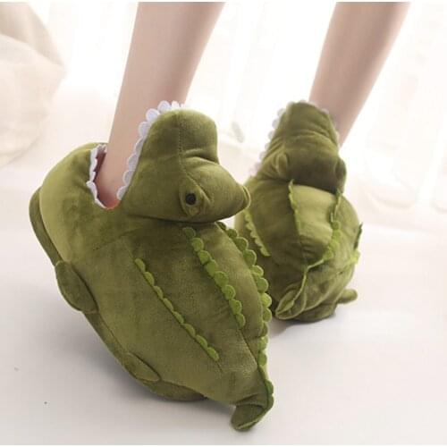 Womens Slippers for Home Winter Couple Indoor Slippers Warm Furry Soft Slippers Cute Cartoon Crocodile Bedroom Female Shoes