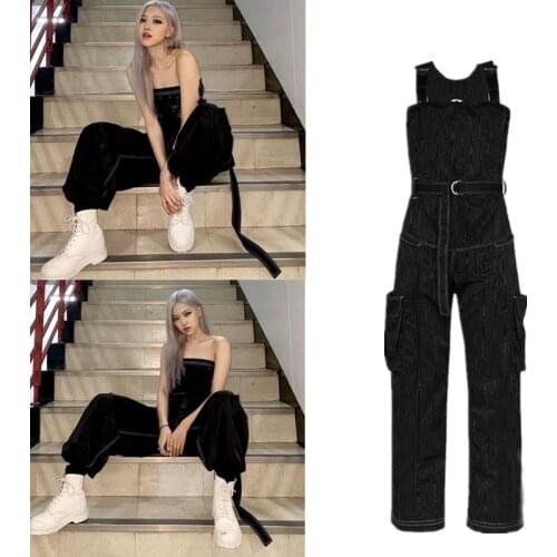 Kpop ROSE Women Casual loose Demin Jumpsuit Trousers Jeans Ladies Overalls fashion Jeans Rompers Female hip hop Summer pants