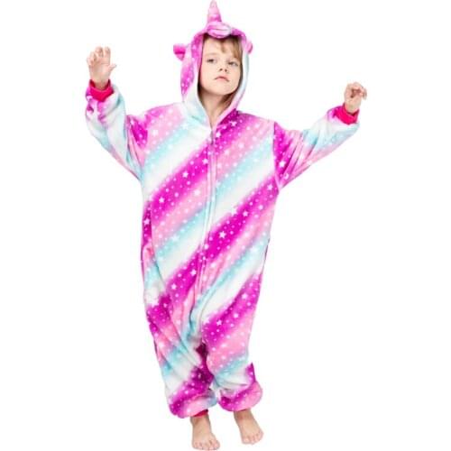 Winter Children Animal Pajamas Kids Stitch unicornio Sleepwear Unicorn Kugurumi Girls Panda Flannel Onesies Nightie