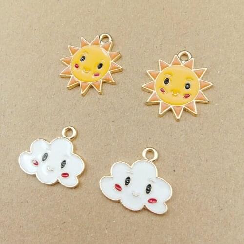 10pcs Fashion Enamel Metal Sun Cloud KC Gold Color Charms Girls Women Lady DIY Necklace Pendant Jewelry Accessory Findings YZ345