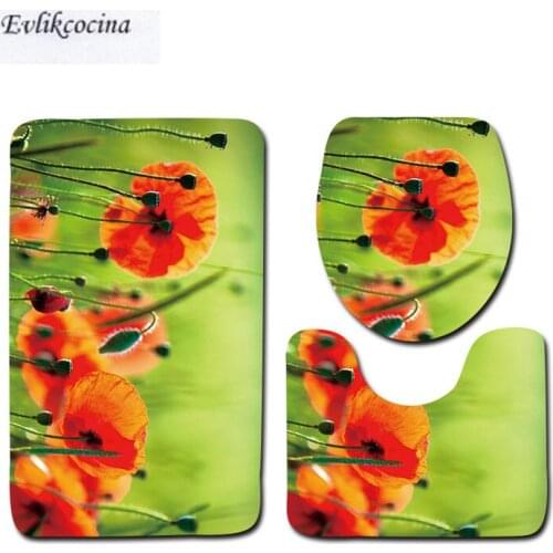 Free Shipping 3pcs Orange Flower Banyo Bathroom Carpet Toilet U Type Bath Mat Set Non Slip Pad Tapis Salle De Bain Alfombra Bano