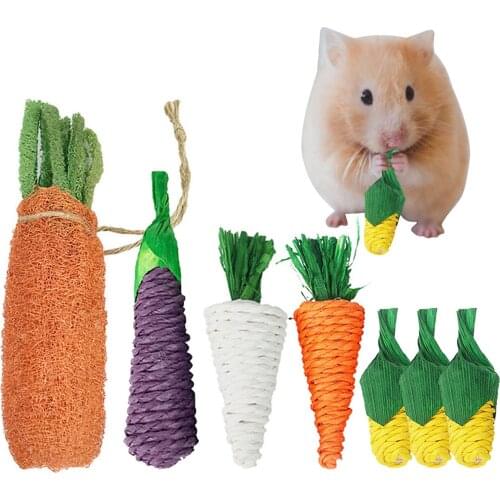 7PCS Rabbit Chew Toys Set Hand Woven Carrot Funny Teeth Grinding Toy For Chinchilla Hamster Small Pet Teeth Training Molar Toys