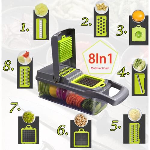 8In1Multifunctional Vegetable Cutter Potato Slicer Carrot Grater Kitchen Accessories Gadgets Steel Blade Kitchen Tool овощерезка