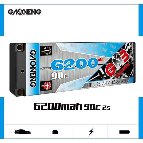 Gaoneng GNB 6200mAh 2S 7.4V 90C 5.0mm Bullet Hardcase LiPo Battery pack with T XT60 EC5 XT90 Plug for 1:10 1/10 RC Car RC Boat