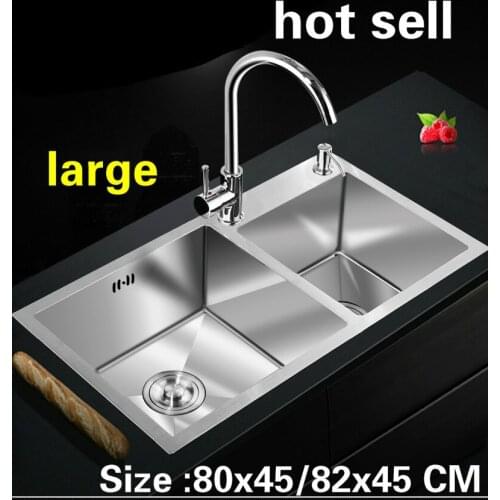 Free shipping Apartment kitchen manual sink double groove do the dishes 304 stainless steel large hot sell 800x450/820x450 MM