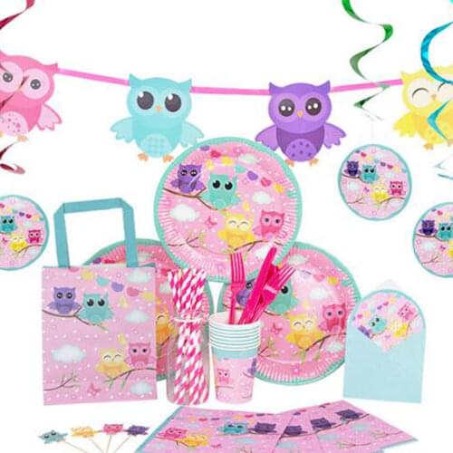 Owl Paper Disposable Tableware Birthday Party Paper Plates Cups Carnival Party Supplies