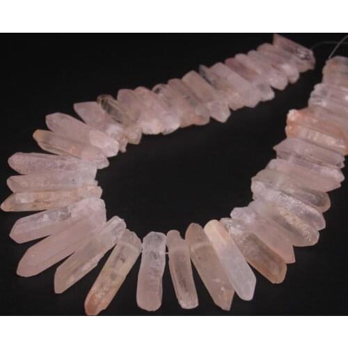 42-47pcs/strand Top Drilled Raw Pink Crystal Point Loose Beads,Natural Quartzs Stick Graduated Pendants Jewelry Making