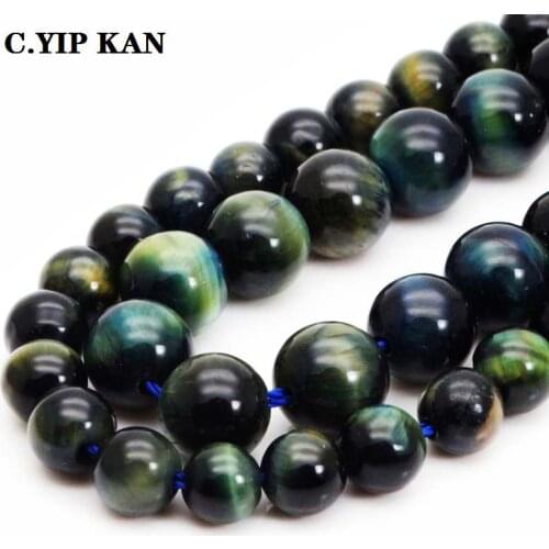 C.YIP KAN Natural Stone Beads green Tiger Eye Round Loose Beads 4 6 8 10 12 14MM DIY Bracelet Necklace Fashion Jewelry Making