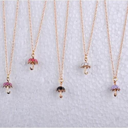 Golden gold color 3D enamel umbrella pendant necklace women girl link chain necklace jewelry fashion jewellery boutique bijoux