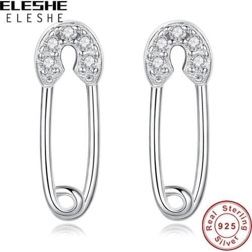 ELESHE Wholesale Pin-Shaped Fashion Earrings for Woman Party Wedding Jewelry Women 925 Sterling Silver with CZ Hoop Earrings