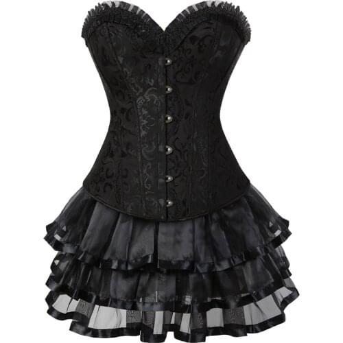 Gothic Corset Skirt for Women Steampunk Steel Boned Bustiers Dress Corsetto Sexy Lace Up Boned Classic Clubwear Carnival Costume