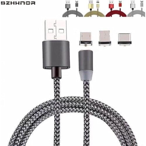 2M LED Magnetic USB Cable for iPhone 7 Micro USB Cable USB C Magnet Charger Nylon Cabo for Samsung a70 Xiaomi mi 9 9t Huawei p30