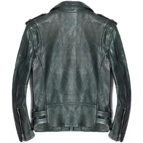 Mens Real Jacket Sheep Skin Natural Genuine Leather Coat Motorcycle Male Green Winter Autumn Casual 2020 New Fashion Top