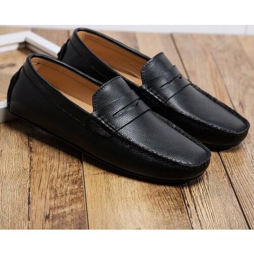 Men Casual Shoes Genuine Leather Slip on Comfortable Men Loafers Moccasins Black White Flats Male Driving Shoes Big Size 49