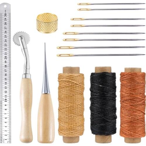 Nonvor Leather Sewing Kit Leather Repair Tools With Needles Thread Thimbles Awl Leather wax thread Hand Sewing DIY Tool Craft