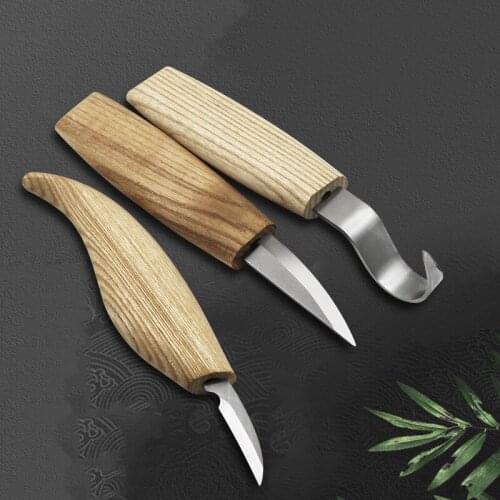 3PCS Stainless Steel Graver Cutting Wood Knife Scraping Wood Knife Spoon Knife Woodworking Carving Tool Set