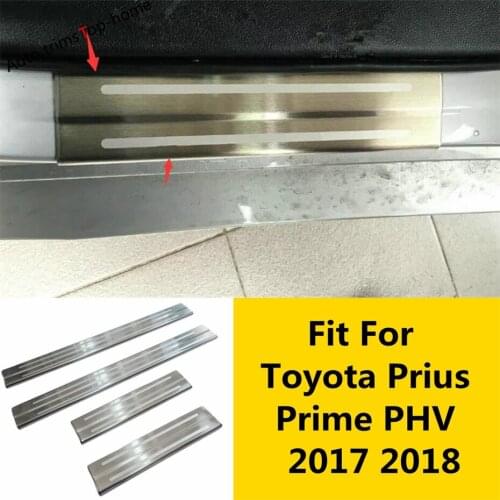 Yimaautotrims Inner Door Sill Protector Pedal Scuff Plate Cover Trim Fit For Toyota Prius Prime PHV 2017 2018 Stainless Steel