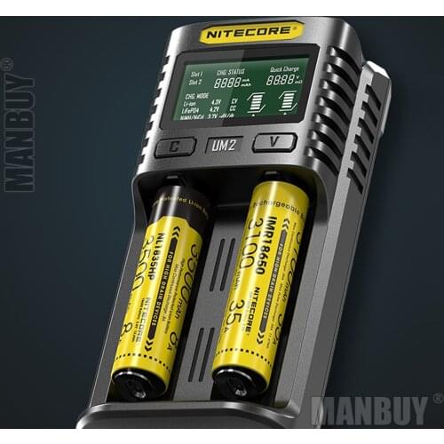 NITECORE UM2 Automatic Universal 3A Quick Charger Intelligent USB 2Slot Charger LCD Display for Li-ion IMR Battery Free Shipping