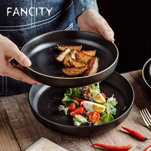 FANCITY Nordic Phnom Penh Shallow Bowl Dish Bowl Scratch-resistant Ceramic Frosted Western Tableware Salad Bowl Round Bowl House