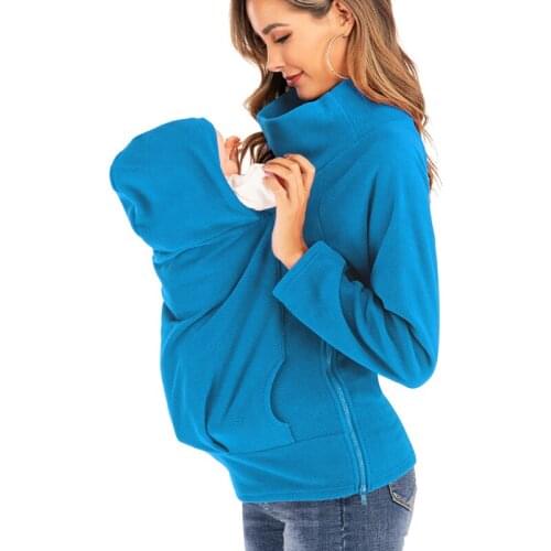 2021 New Fashion Nursing Clothes For Pregnant Women With Plush Long Sleeves Take Care Of Baby Clothes Blue Coat